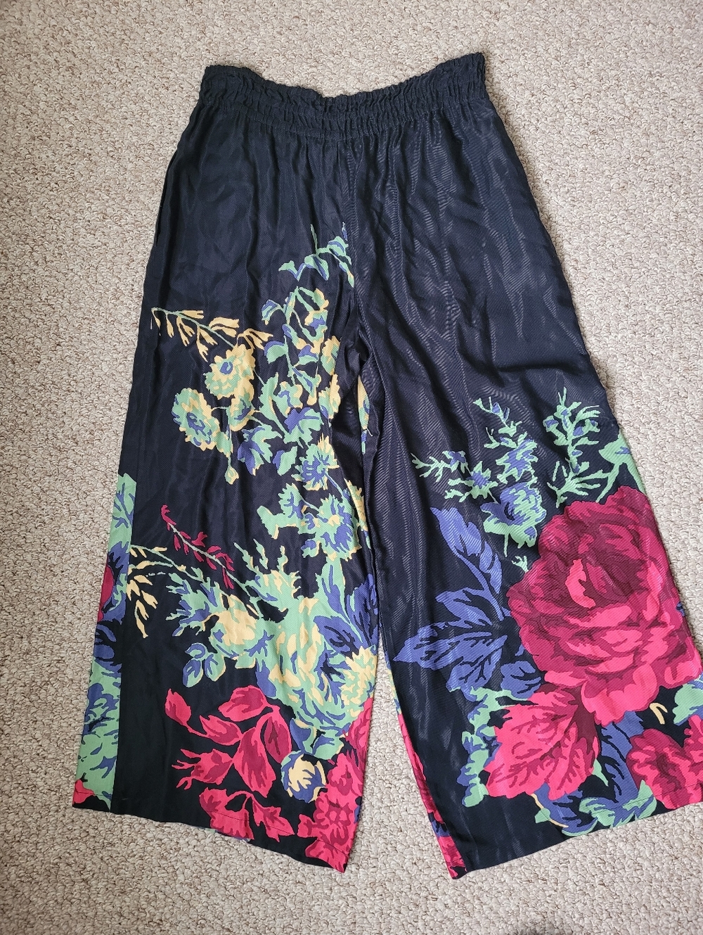 Anthropologie Black Wide-Leg Floral Palazzo Pants - Picture 6 of 7